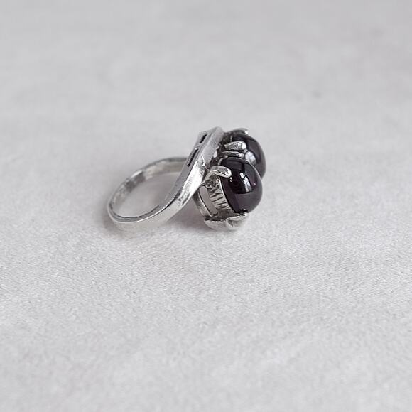 Sterling Silver Double Garnet Bypass Ring Size 5.5 Double Cabochon 5.4g - Picture 2 of 7